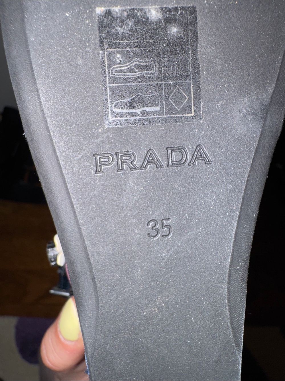 Prada Navy Floral Appliqué Wedge Sandals - Picture 4 of 4